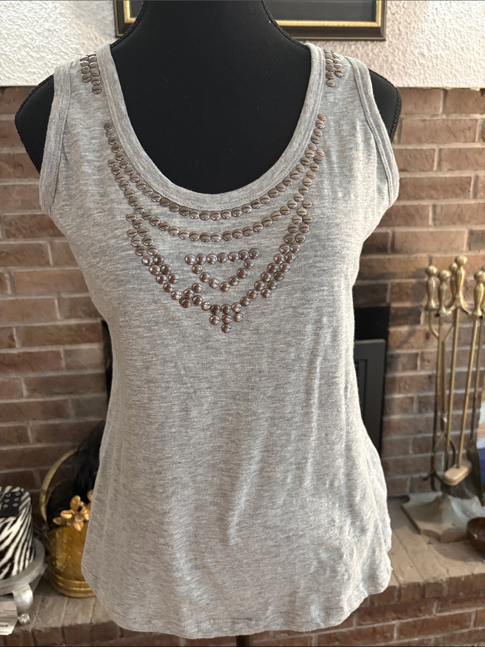 Zara Gray Sleeveless Tank with Metallic Stud Detail